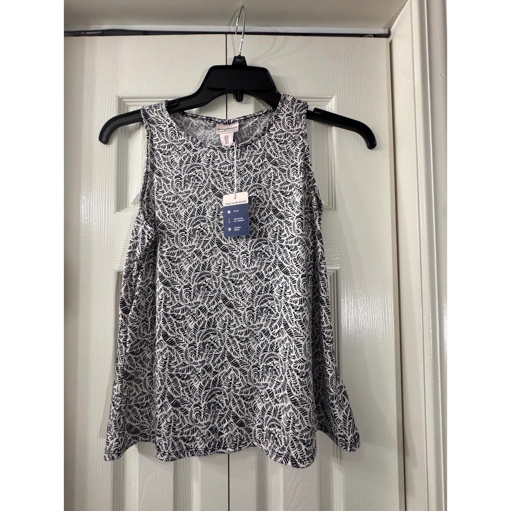 Tommy Bahama Everyday Active Tank Top Black White Leaf Print UPF 50 Small NWT